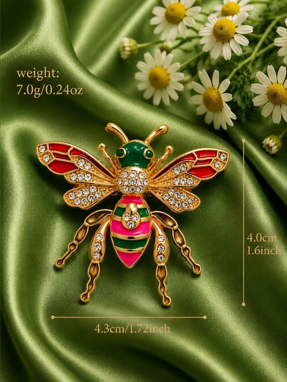 Luxury  Bee Brooch with Red, Green, Pink Enamel and Crystals